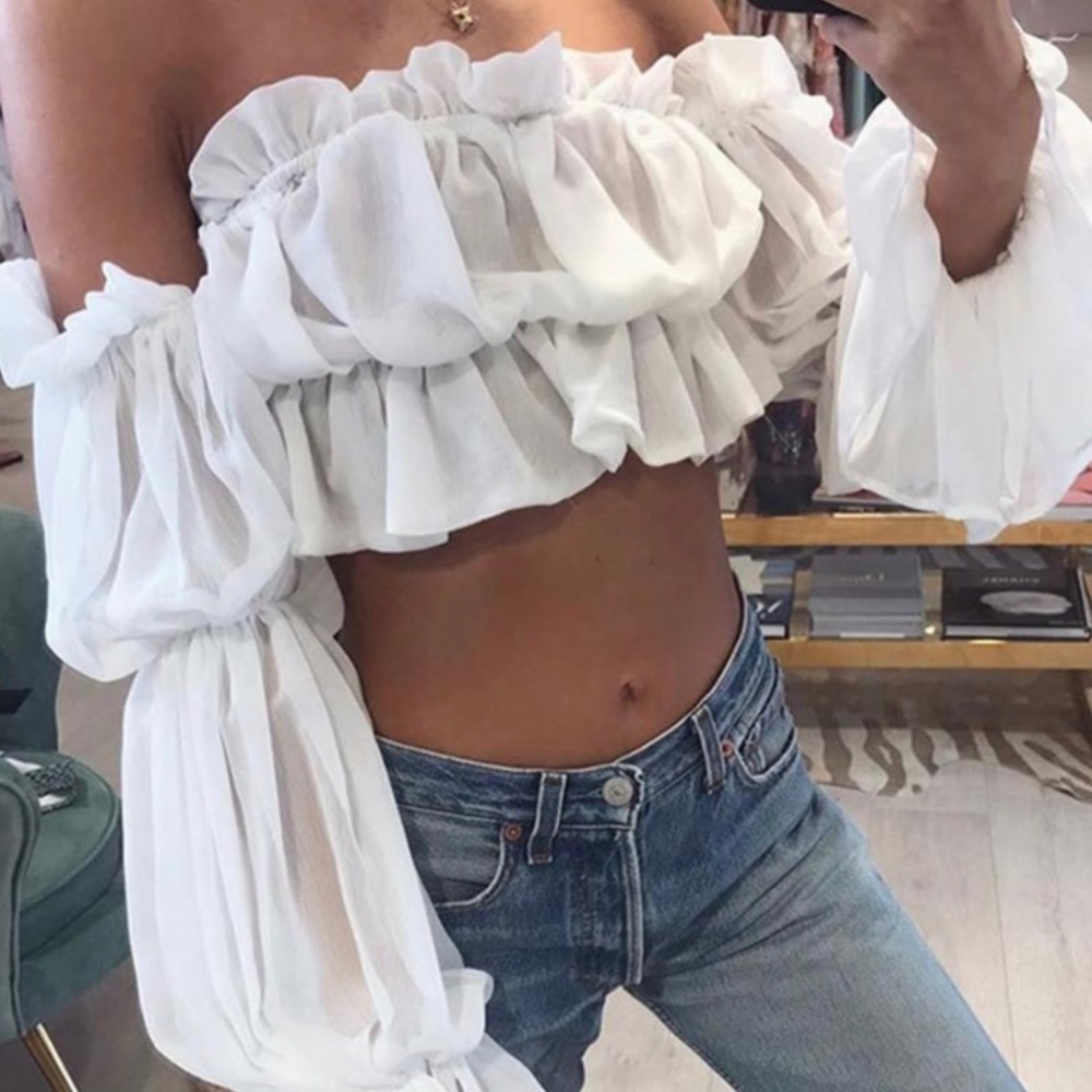 Off shoulder layered ruffle top